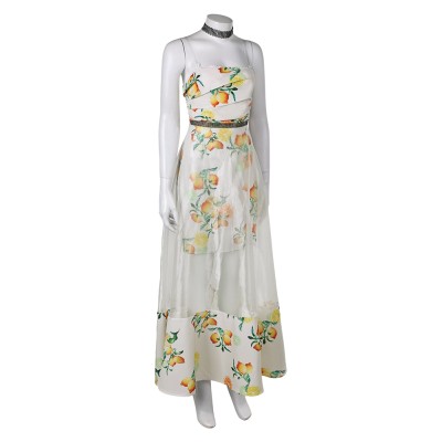 Final Fantasy Aerith Women Citrus Pattern Dress Cosplay Costume Halloween Carnival Outfit