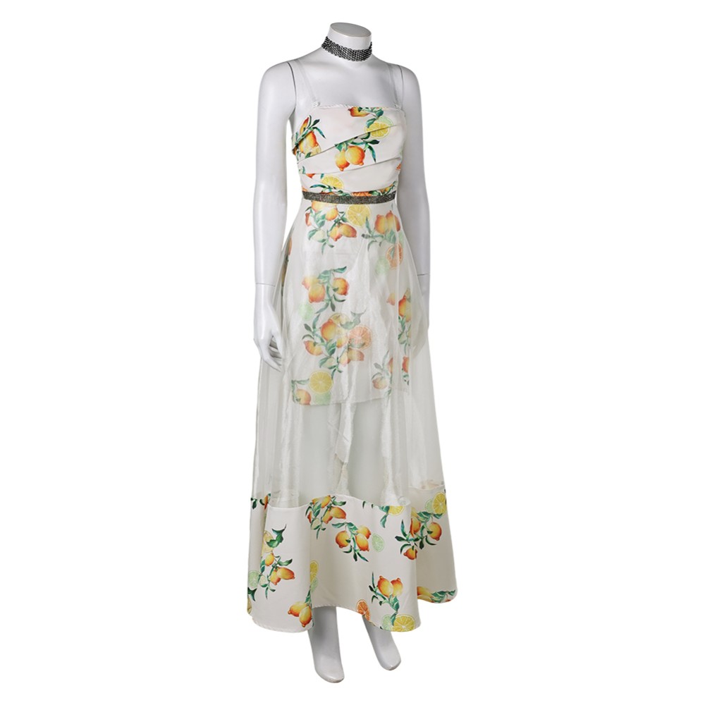 Final Fantasy Aerith Women Citrus Pattern Dress Cosplay Costume Halloween Carnival Outfit