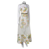 Final Fantasy Aerith Women Citrus Pattern Dress Cosplay Costume Halloween Carnival Outfit