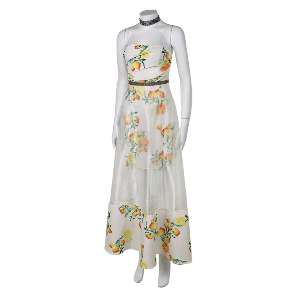 Final Fantasy Aerith Women Citrus Pattern Dress Cosplay Costume Halloween Carnival Outfit