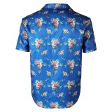 Fight or Flight (2025) Lucas Men Blue Printed Shirt Cosplay Costume Halloween Carnival Outfit