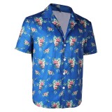 Fight or Flight (2025) Lucas Men Blue Printed Shirt Cosplay Costume Halloween Carnival Outfit