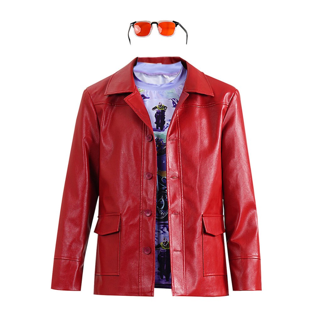 Fight Club Tyler Durden Men Red Jacket Shirt Sunglasses Set Party Cosplay Costume Halloween Carnival