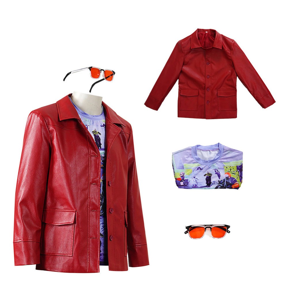 Fight Club Tyler Durden Men Red Jacket Shirt Sunglasses Set Party Cosplay Costume Halloween Carnival