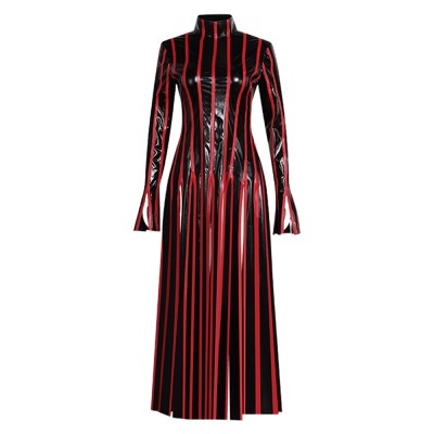 Fate/Stay Night Sakura Matou Red Strip Leather Dress Cosplay Costume Halloween Carnival Outfit