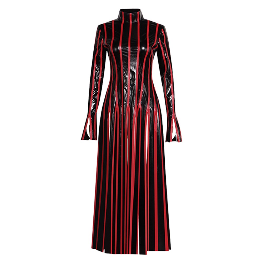 Fate/Stay Night Sakura Matou Red Strip Leather Dress Cosplay Costume Halloween Carnival Outfit