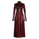 Fate/Stay Night Sakura Matou Red Strip Leather Dress Cosplay Costume Halloween Carnival Outfit