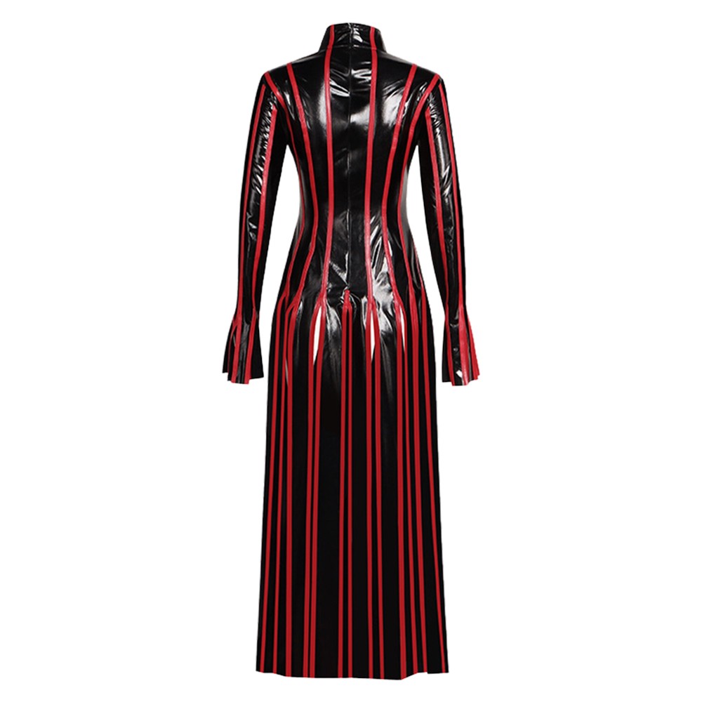 Fate/Stay Night Sakura Matou Red Strip Leather Dress Cosplay Costume Halloween Carnival Outfit
