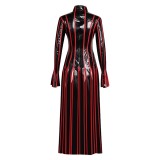 Fate/Stay Night Sakura Matou Red Strip Leather Dress Cosplay Costume Halloween Carnival Outfit