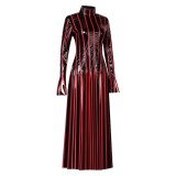 Fate/Stay Night Sakura Matou Red Strip Leather Dress Cosplay Costume Halloween Carnival Outfit