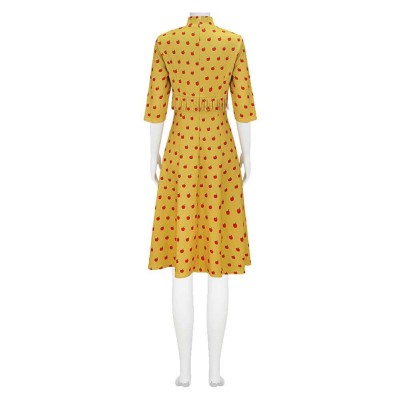 Fantastic Mr. Fox Mrs Fox Yellow Dress Apple Pattern Cosplay Costume Halloween Carnival Outfit
