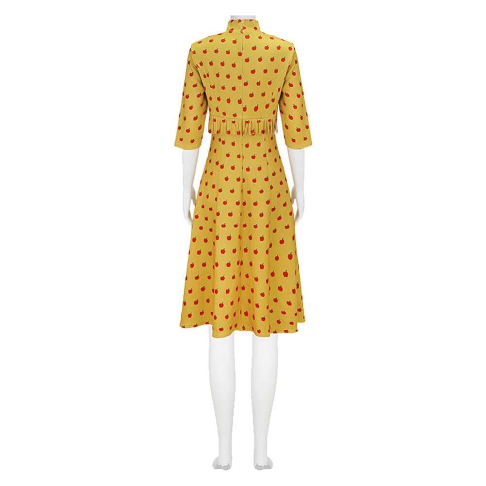 Fantastic Mr. Fox Mrs Fox Yellow Dress Apple Pattern Cosplay Costume Halloween Carnival Outfit