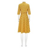 Fantastic Mr. Fox Mrs Fox Yellow Dress Apple Pattern Cosplay Costume Halloween Carnival Outfit