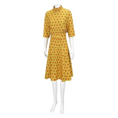 Fantastic Mr. Fox Mrs Fox Yellow Dress Apple Pattern Cosplay Costume Halloween Carnival Outfit