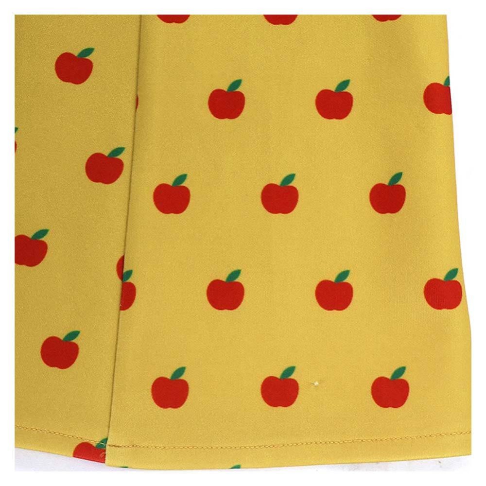 Fantastic Mr. Fox Mrs Fox Yellow Dress Apple Pattern Cosplay Costume Halloween Carnival Outfit