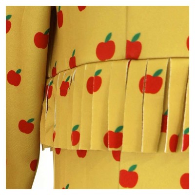 Fantastic Mr. Fox Mrs Fox Yellow Dress Apple Pattern Cosplay Costume Halloween Carnival Outfit