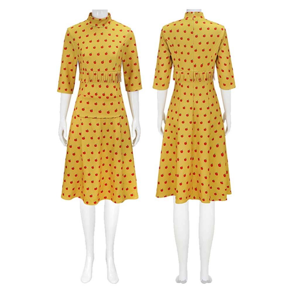 Fantastic Mr. Fox Mrs Fox Yellow Dress Apple Pattern Cosplay Costume Halloween Carnival Outfit