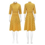 Fantastic Mr. Fox Mrs Fox Yellow Dress Apple Pattern Cosplay Costume Halloween Carnival Outfit