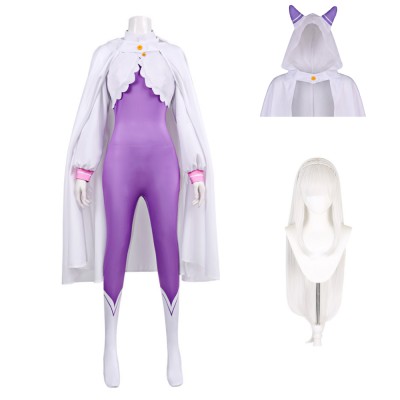 Emilia Women Purple Jumpsuit With Cloak Cosplay Costume Halloween Carnival Outfit