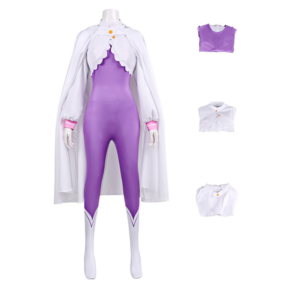 Emilia Women Purple Jumpsuit With Cloak Cosplay Costume Halloween Carnival Outfit