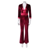 Drop (2025) Violet Women Red Velvet Jumpsuit Cosplay Costume Halloween Carnival Outfit