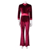Drop (2025) Violet Women Red Velvet Jumpsuit Cosplay Costume Halloween Carnival Outfit