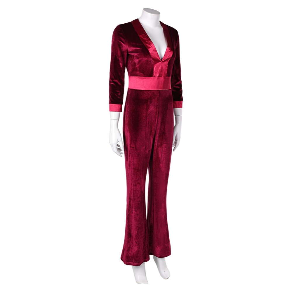Drop (2025) Violet Women Red Velvet Jumpsuit Cosplay Costume Halloween Carnival Outfit