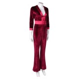 Drop (2025) Violet Women Red Velvet Jumpsuit Cosplay Costume Halloween Carnival Outfit