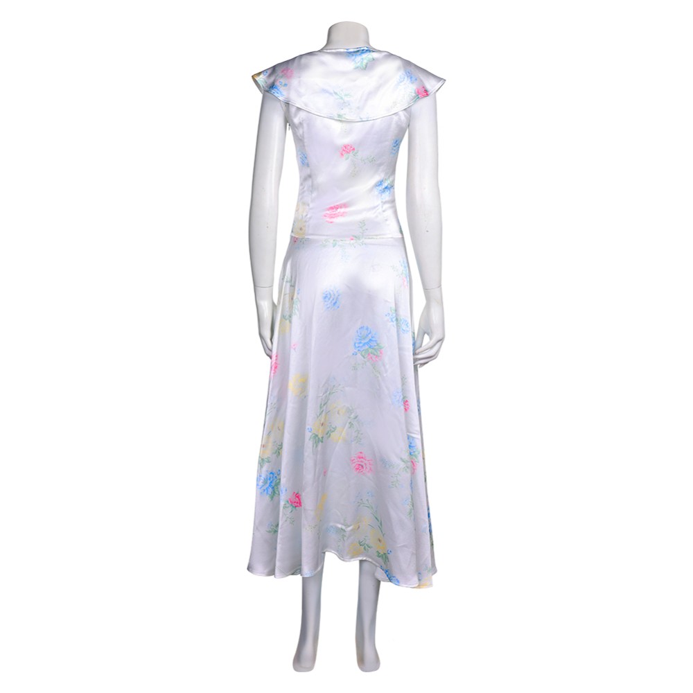 Downton Abbey Lady Mary Crawley White Printed Dress Party Cosplay Costume Halloween Carnival