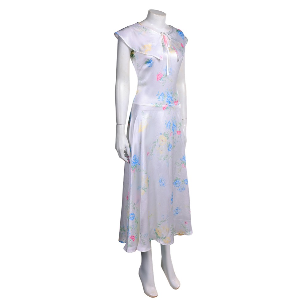 Downton Abbey Lady Mary Crawley White Printed Dress Party Cosplay Costume Halloween Carnival