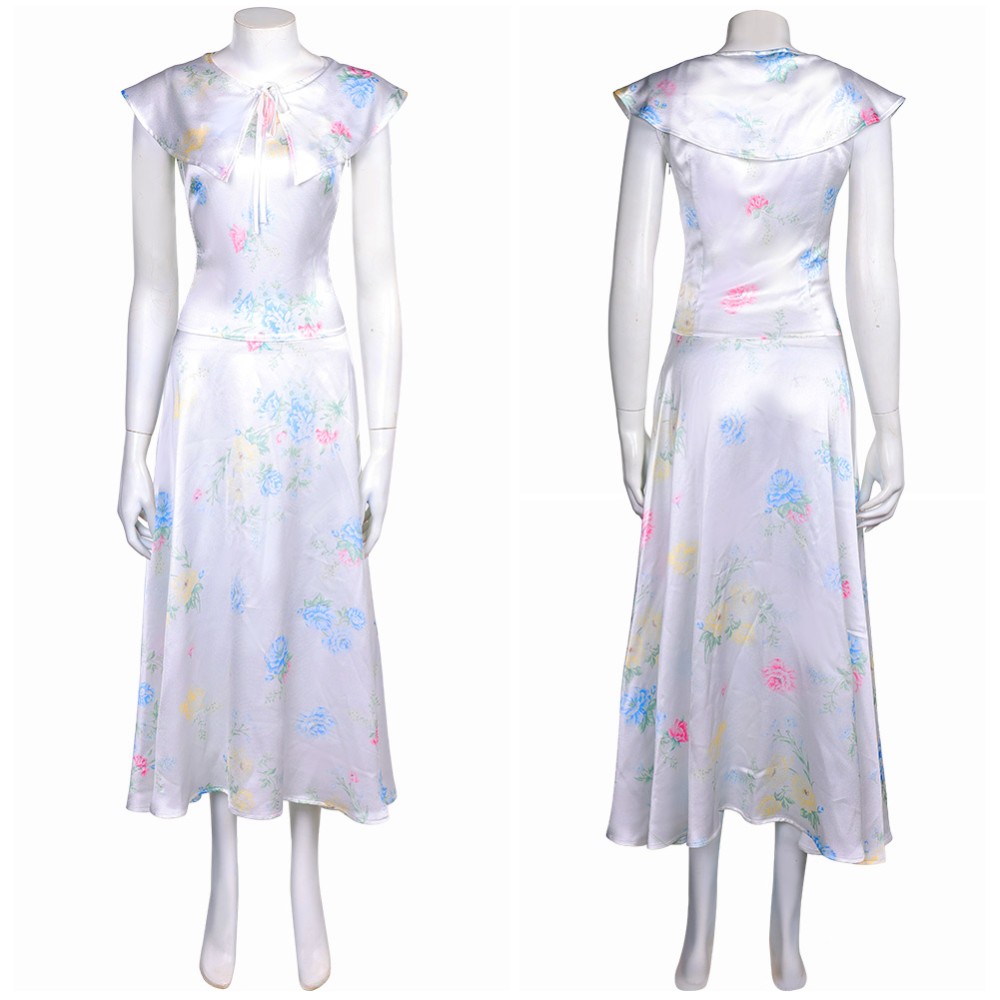 Downton Abbey Lady Mary Crawley White Printed Dress Party Cosplay Costume Halloween Carnival