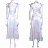 Downton Abbey Lady Mary Crawley White Printed Dress Party Cosplay Costume Halloween Carnival