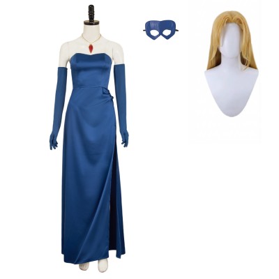 Dispatch Blonde Blazer Blue Dress Cosplay Costume Halloween Carnival Outfit