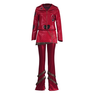 Descendants: Wicked Wonderland Red Women Red Heart-print Cosplay Costume Halloween Carnival Outfit