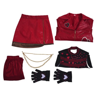 Descendants: Wicked Wonderland Red Women Red Heart-print Cosplay Costume Halloween Carnival Outfit