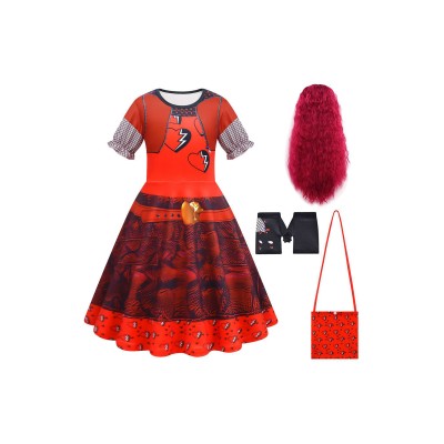 Descendants: The Rise of Red Kids Girls Red Set Suit Cosplay Costume Halloween Carnival Outfit