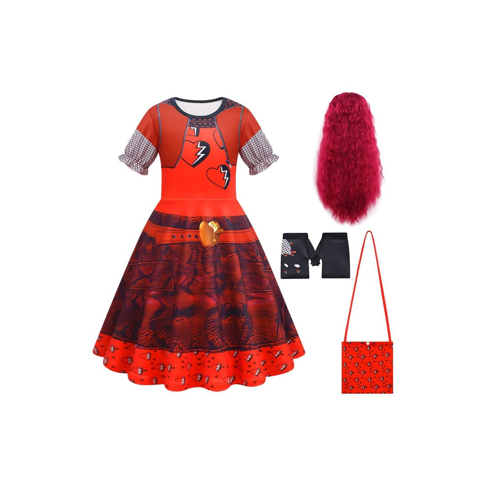 Descendants: The Rise of Red Kids Girls Red Set Suit Cosplay Costume Halloween Carnival Outfit
