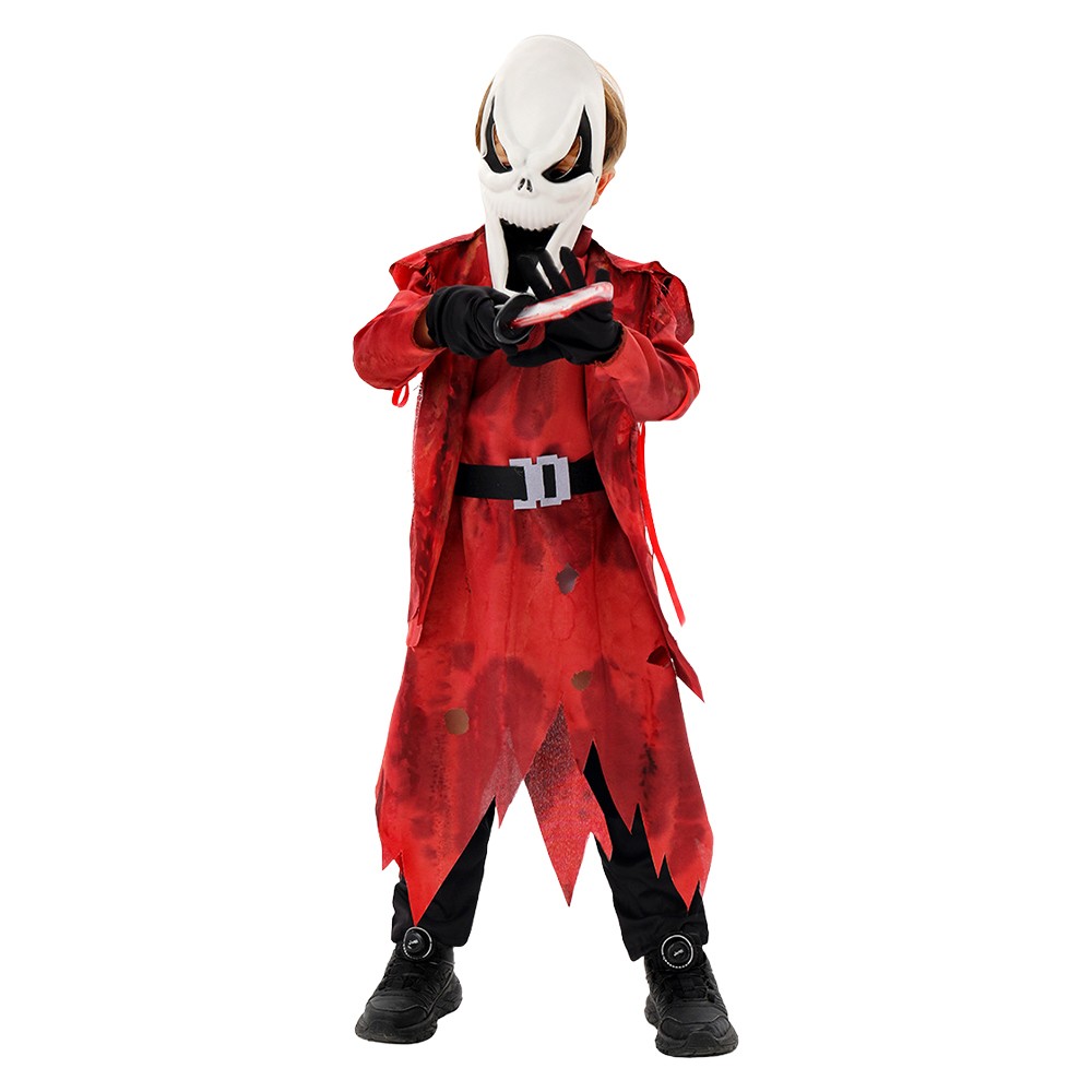 Dead by Daylight Ghost Face Kids Children Red Coat Mask Set Party Cosplay Costume Halloween Carnival