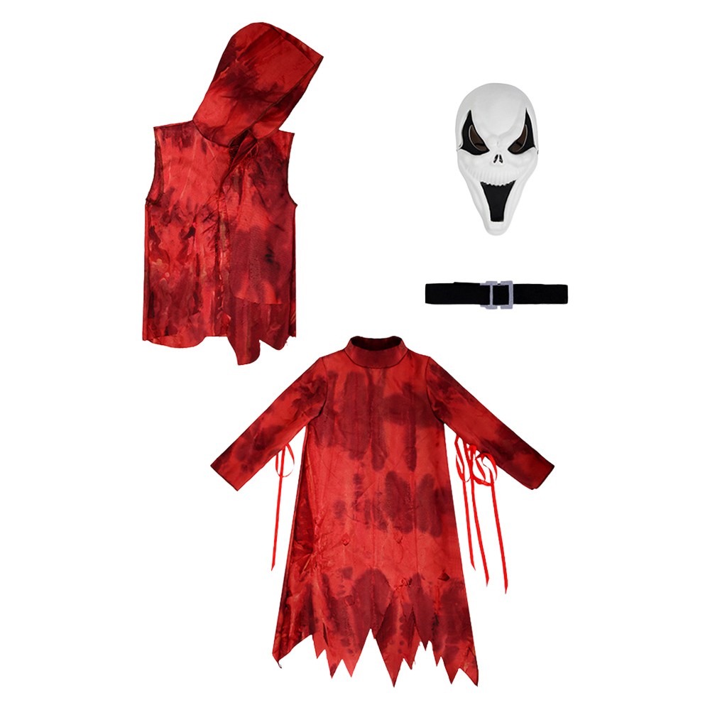 Dead by Daylight Ghost Face Kids Children Red Coat Mask Set Party Cosplay Costume Halloween Carnival