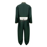 Dead Account Souji Enishiro Dark Green Cosplay Costume Halloween Carnival Outfit
