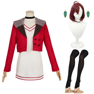 Dandadan Momo Ayase Red Coat Dress Cosplay Costume Halloween Carnival Outfit