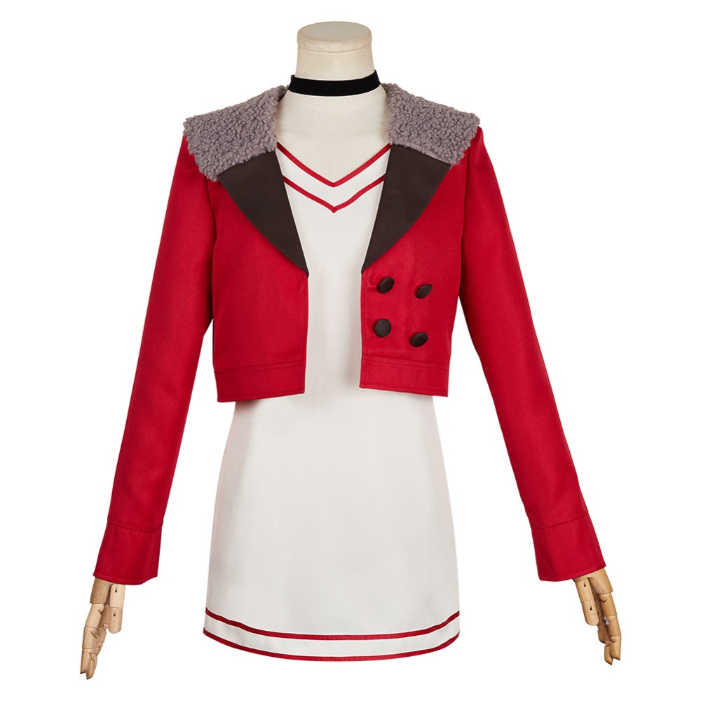 Dandadan Momo Ayase Red Coat Dress Cosplay Costume Halloween Carnival Outfit
