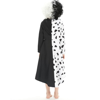 Cruella Kids Skirt Dress Festival Cosplay Costume Halloween Carnival Outfit
