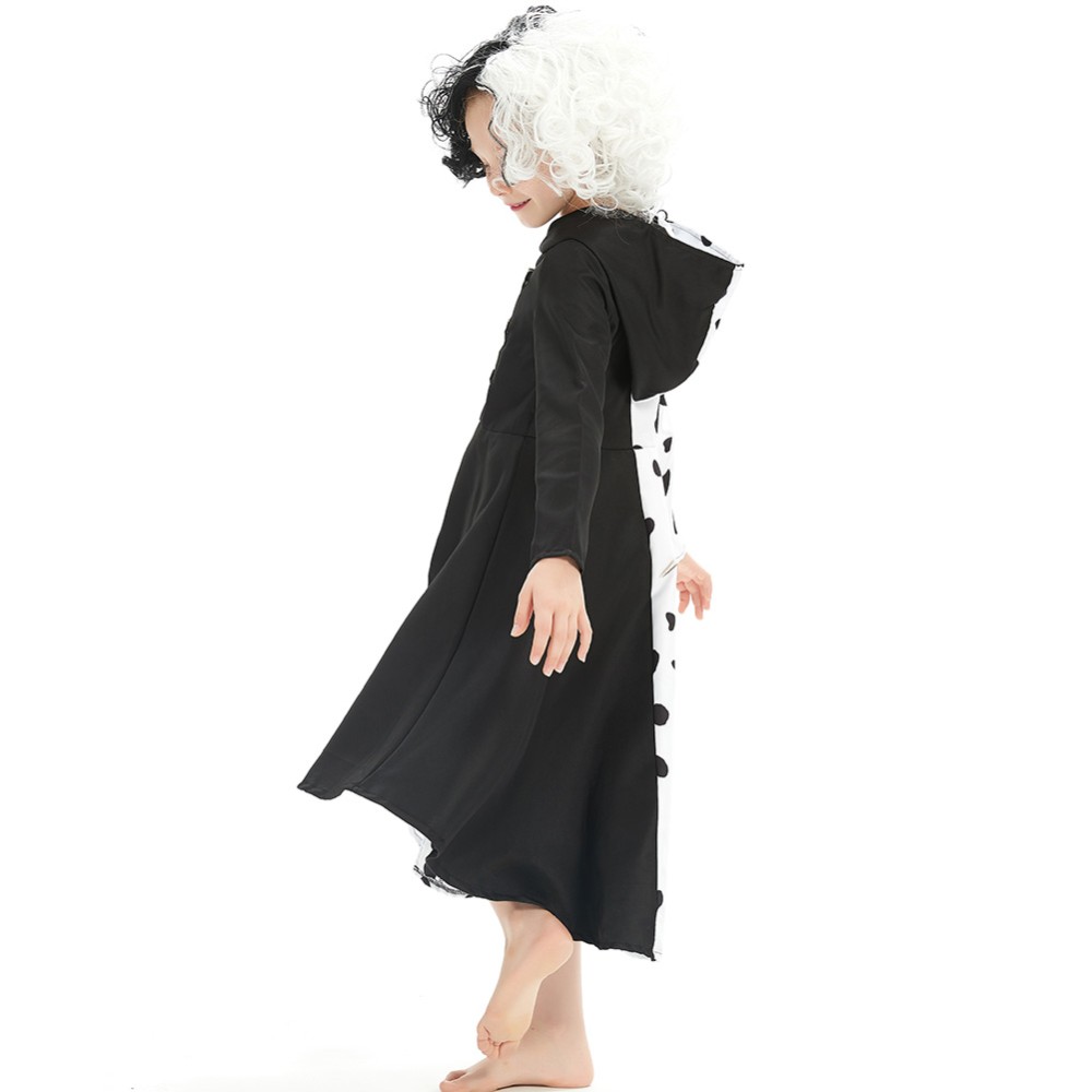 Cruella Kids Skirt Dress Festival Cosplay Costume Halloween Carnival Outfit