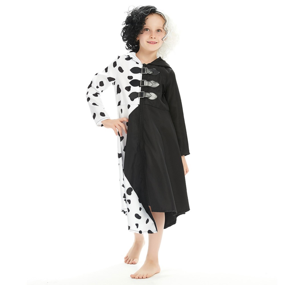 Cruella Kids Skirt Dress Festival Cosplay Costume Halloween Carnival Outfit