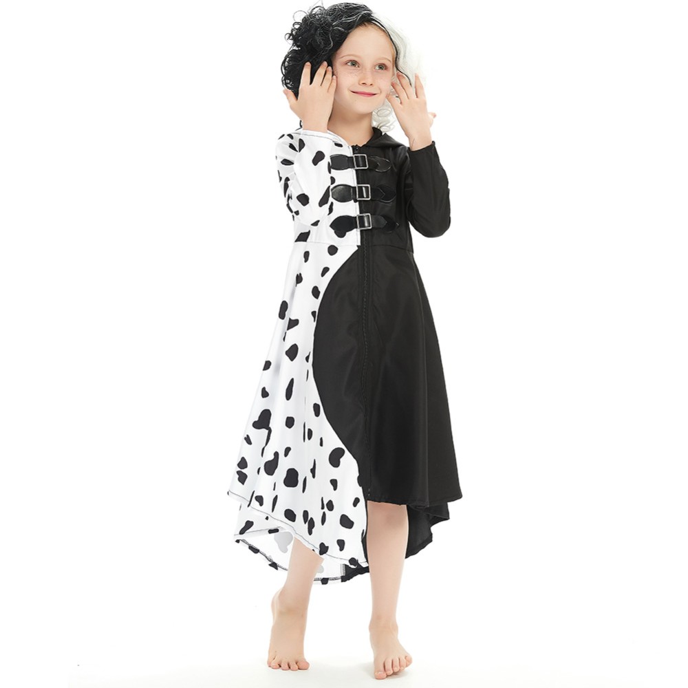 Cruella Kids Skirt Dress Festival Cosplay Costume Halloween Carnival Outfit