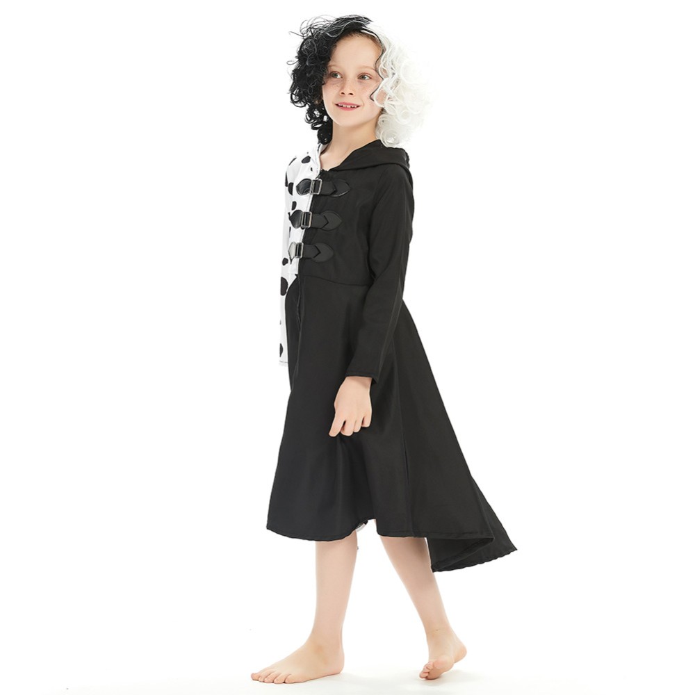 Cruella Kids Skirt Dress Festival Cosplay Costume Halloween Carnival Outfit