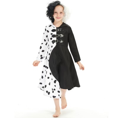 Cruella Kids Skirt Dress Festival Cosplay Costume Halloween Carnival Outfit