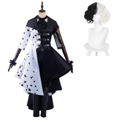 Cruella Cruella de Vil Dress Suit Cosplay Costume Halloween Carnival Outfit