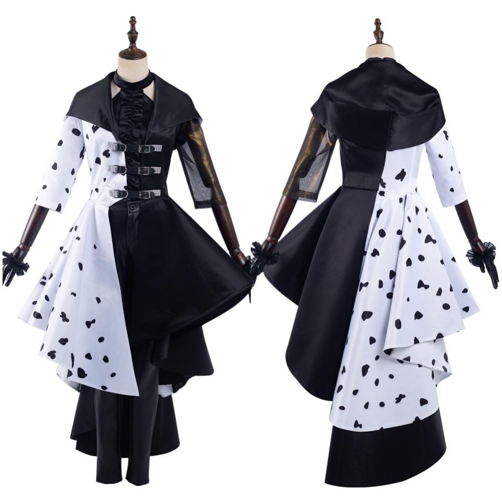 Cruella Cruella de Vil Dress Suit Cosplay Costume Halloween Carnival Outfit